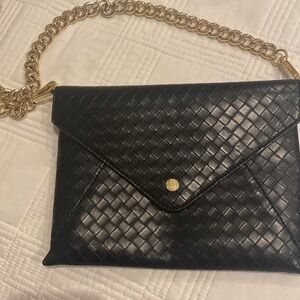 Steve Madden Black Basket Weave Purse with gold tone chain